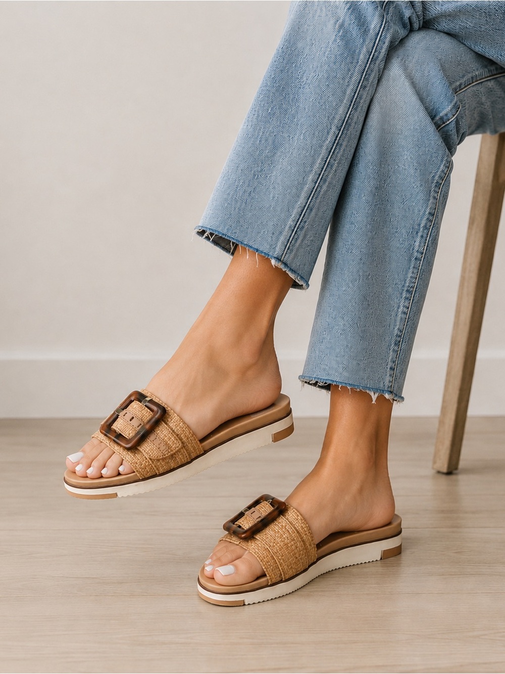 DV by Dolce Vita Caster Raffia Buckle Slide Sandals Women’s Size 8